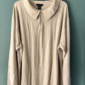 Ivy Crew XLT Pullover Sweater Collared Long Sleeve Beige Cable Knit Preppy